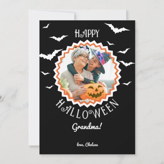 Vleermuizen Fotolijst Zwart Halloween Feestdagenkaart (Voorkant)