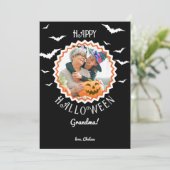 Vleermuizen Fotolijst Zwart Halloween Feestdagenkaart (Staand voorkant)