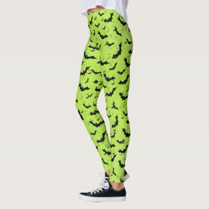 Vleermuizen Halloween Silhouetten Patroon Groen/Zw Leggings