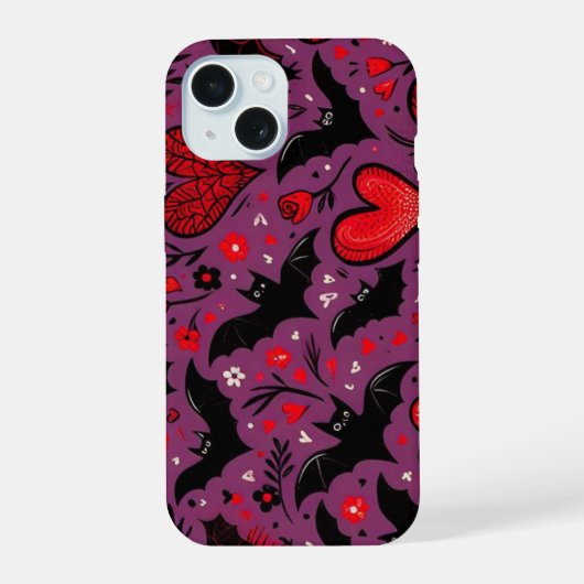 Vleermuizen & Harten iPhone 15 Case (Achterkant)