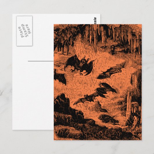  vleermuizen in Cave 1800 Bat Halloween Oranje Briefkaart (Voorkant / Achterkant)