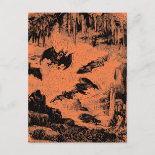  vleermuizen in Cave 1800 Bat Halloween Oranje Briefkaart