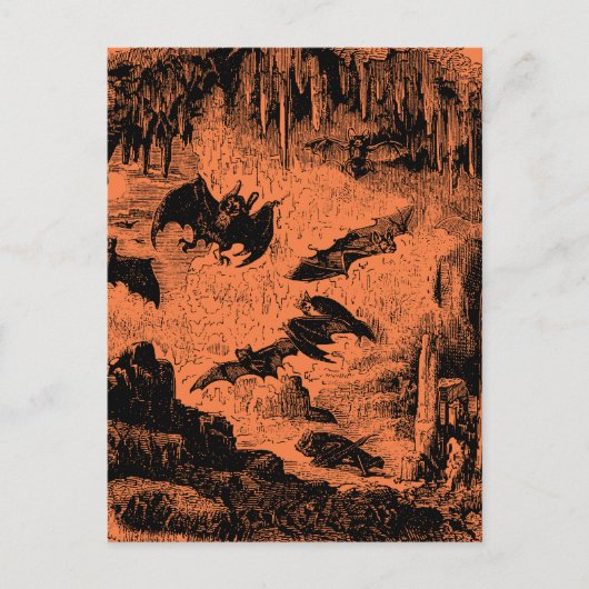  vleermuizen in Cave 1800 Bat Halloween Oranje Briefkaart (Voorkant)
