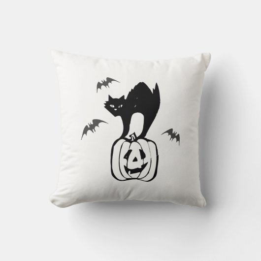 vleermuizen kat pompoen halloween kussen (Voorkant)