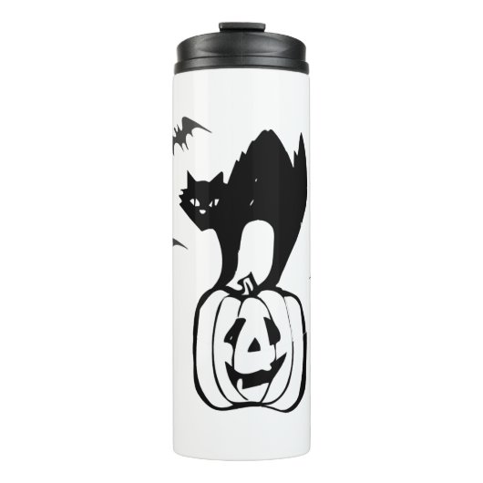 vleermuizen kat pompoen halloween thermosbeker (Voorkant)
