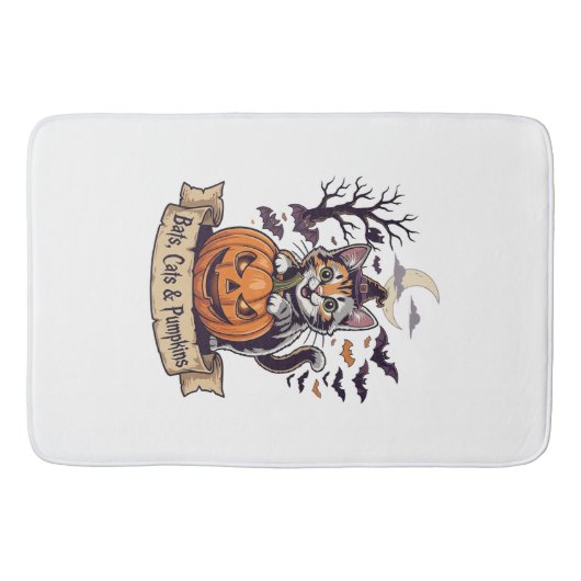 Vleermuizen Katten Pompoenen Halloween Heks Kat Gr Badmat (Voorkant)