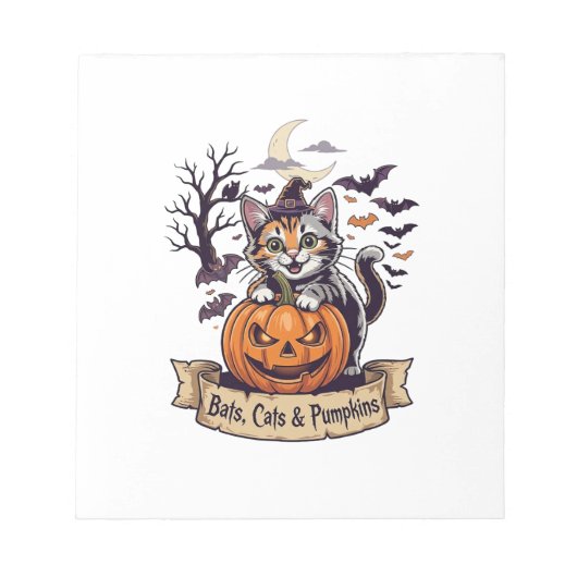 Vleermuizen Katten Pompoenen Halloween Heks Kat Gr Notitieblok (Voorkant)