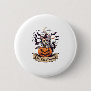 Vleermuizen Katten Pompoenen Halloween Heks Kat Gr Ronde Button 5,7 Cm