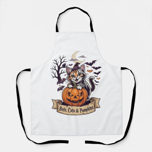 Vleermuizen Katten Pompoenen Halloween Heks Kat Gr Schort (Voorkant)