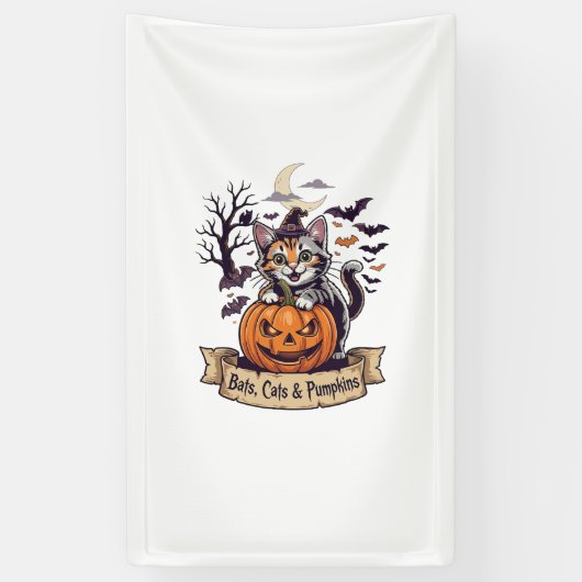 Vleermuizen Katten Pompoenen Halloween Heks Kat Gr Spandoek (Verticaal)