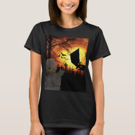Vleermuizen, Maan en Mummie Halloween-ontwerp T-shirt