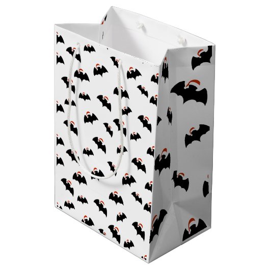 Vleermuizen met kerstmutsen medium cadeauzakje (Achterkant Gekanteld)
