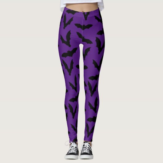 Vleermuizen op Paarse Halloween Leggings (Voorkant)
