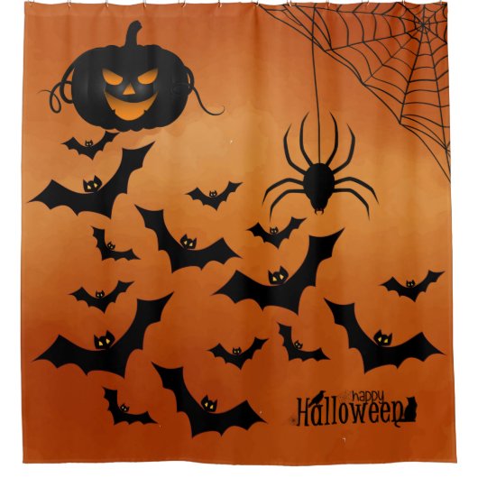 Vleermuizen Pompoen en Spider Douchegordijn (Voorkant)