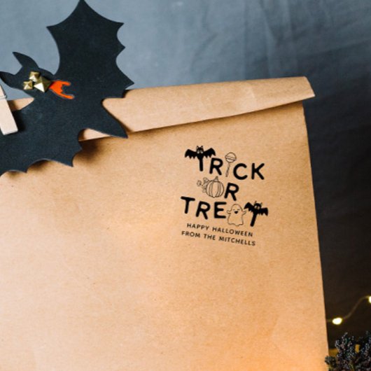 Vleermuizen Pompoen & Geest Trick or Treat Hallowe Rubberstempel