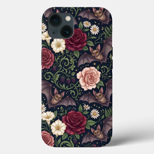 Vleermuizen Rozen Gothic iPhone 13 Hoesje (Achterkant)