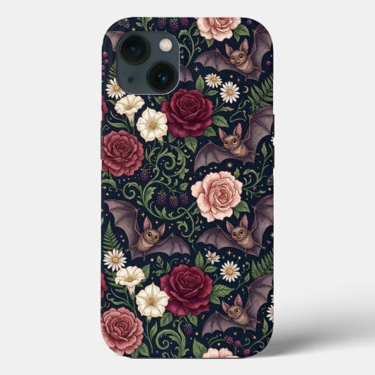 Vleermuizen Rozen Gotische iPhone 13 Hoesje (Achterkant)