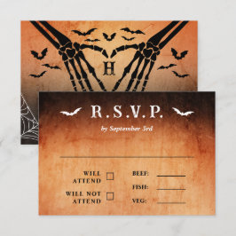 Vleermuizen & Skelet Hart Gothic Halloween Bruilof RSVP Kaartje