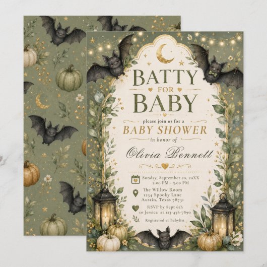 Vleermuizen voor babyshower uitnodiging (Voorkant / Achterkant)