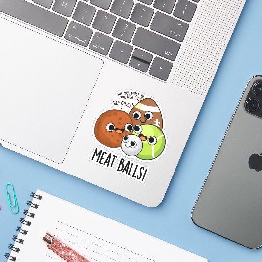 Vlees Ballen Grappig eten Pun Sticker (Laptop met iPhone)