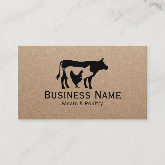 Vlees en pluimveemarkt Koe kippen Varkens Butcher  Visitekaartje (Voorkant)