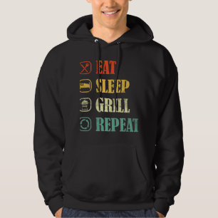 Vlees Grillen BBQ Griller Retro Eet Slaap Grill Me Hoodie