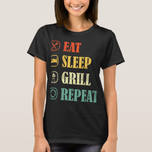 Vlees Grillen BBQ Griller Retro Eet Slaap Grill Me T-shirt