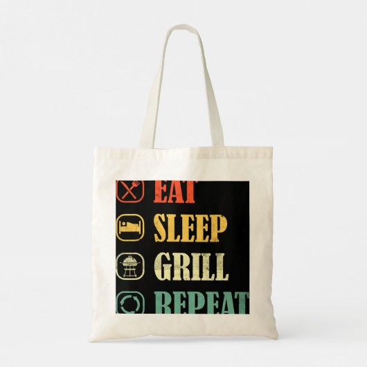 Vlees Grillen BBQ Griller Retro Eet Slaap Grill Me Tote Bag (Achterkant)