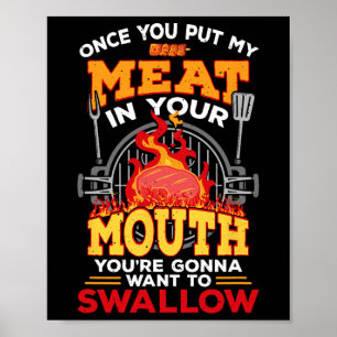 Vlees In Je Mond Vlees Roker Griller Grappig Bbq G Poster