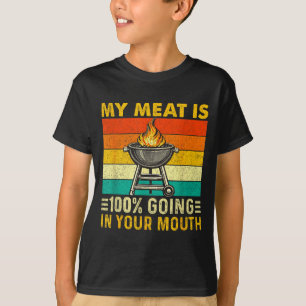 Vlees is 100 naar binnen gaat in mond grappige bbq t-shirt