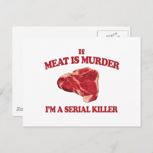 Vlees is moord briefkaart (Voorkant / Achterkant)