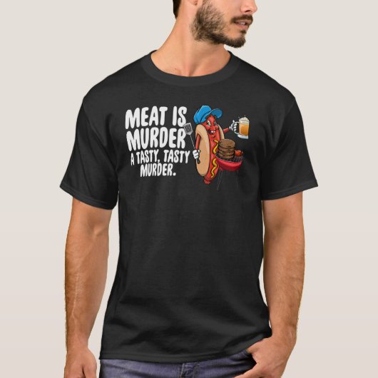 Vlees is moord op een smerig Man van slachtworst T-shirt (Voorkant)