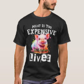 "Vlees is te duur" - dierenrechten T-shirt (Voorkant)