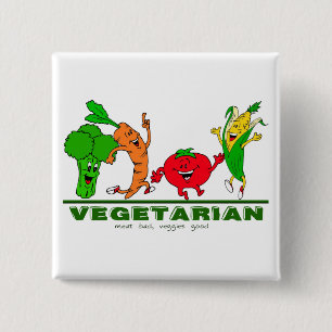 Vlees slecht, groenten goed vierkante button 5,1 cm