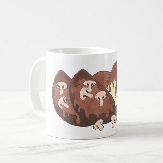 Vleesbrood Vleesblad Aardappelen paddestoel Koffiemok (Voorkant links)