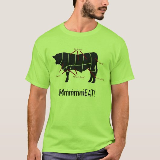 Vleeseter! Funny Tasty Beef Cuts Butcher Chart T-shirt (Voorkant)