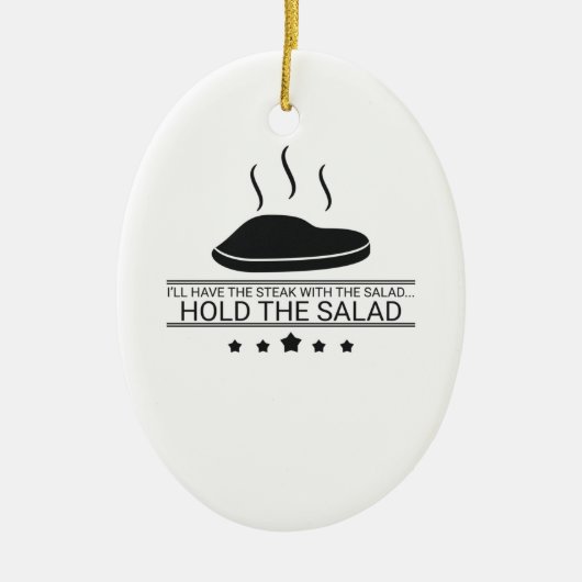 Vleeseter heeft steak tegen de Salad Steak Keramisch Ornament (Voorkant)