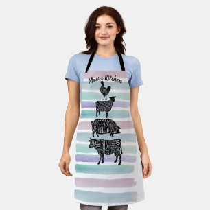 vleeskuikenvlees van runderen snijdt kleine stukje schort