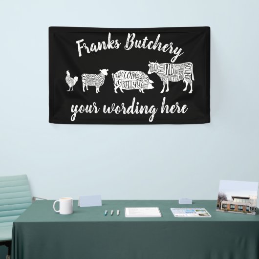 vleeskuikenvlees van runderen snijdt kleine stukje spandoek (Beurs)