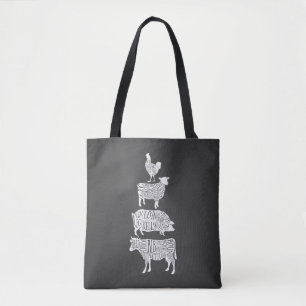 vleeskuikenvlees van runderen snijdt kleine stukje tote bag