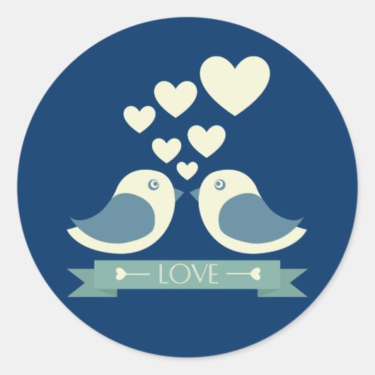Vleetvogels en harten Blauwe liefdessticker / Zege Ronde Sticker (Voorkant)