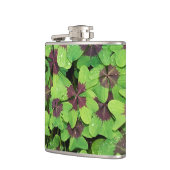 Vlek van vier lederen klaver, sorrel, met dauw heupfles (Links)