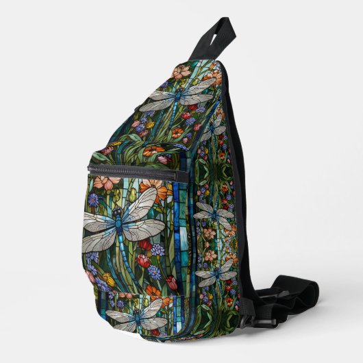  Vlekglas Boho Dragonfly kunst botanisch Sling Bag (Rechterhoek)