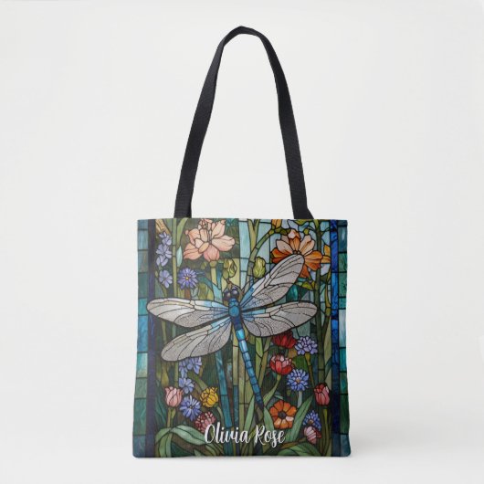 Vlekglas Dragonfly kunst schilderij botanische boh Tote Bag (Voorkant)