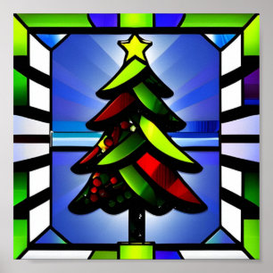 Vlekglas Kerstboom poster