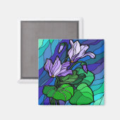 Vlekglas Paarse bloemmagneet Magneet (Voorkant / Achterkant)
