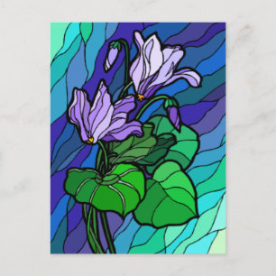 Vlekglas Paarse bloempost Kaart