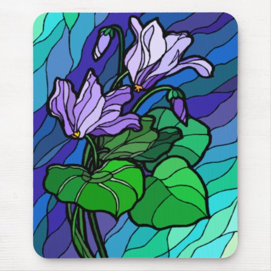 Vlekglas Paarse Flower Mousepad Muismat (Voorkant)
