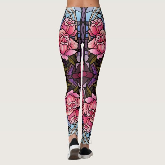 Vlekglas Roze Rozen Leggings -  (Achterkant)