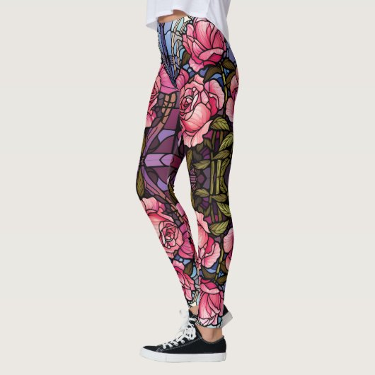 Vlekglas Roze Rozen Leggings -  (Links)